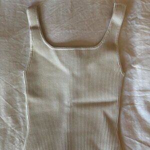 Aritzia Babaton Sculpt Knit Square Neck White Tank Top XXS BNWT